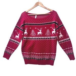 Cozy Red Holiday Sweater with Reindeer Design